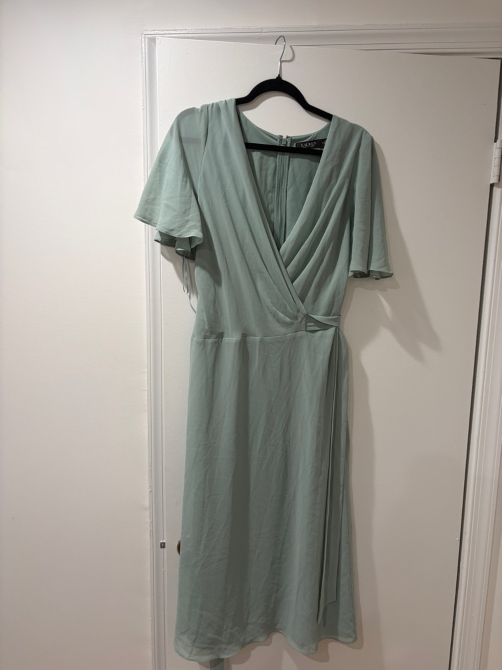 Ralph Lauren Sage Green Wrap-Style Midi Dress